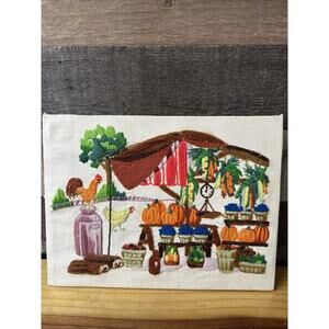 Vintage 1975 Caron Crewel Fruit Stand Farm Needlepoint 12x9